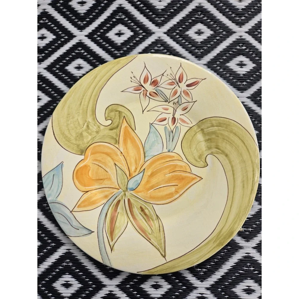 Pier 1 Charger Plate Siena Floral Italy‎ Hand Painted Earthenware Large